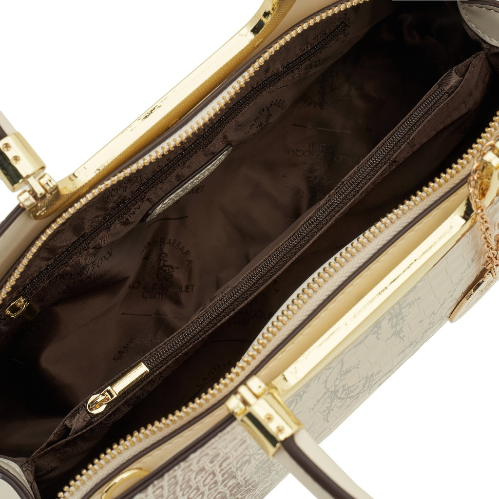 L Zipper Ivory Oblong Top Handle Bag