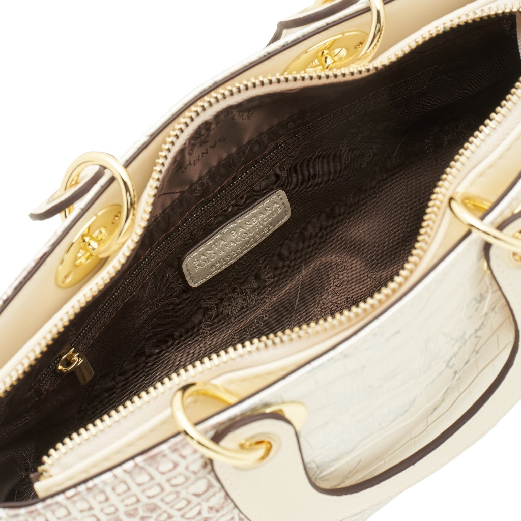 Zipper Ivory Oblong Top Handle Bag