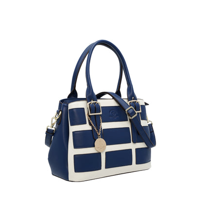 Zipper Navy Top Handle Bag