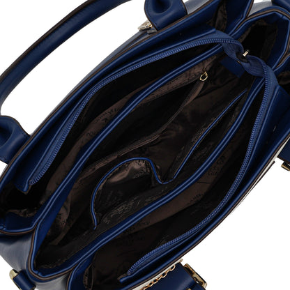 Zipper Navy Top Handle Bag
