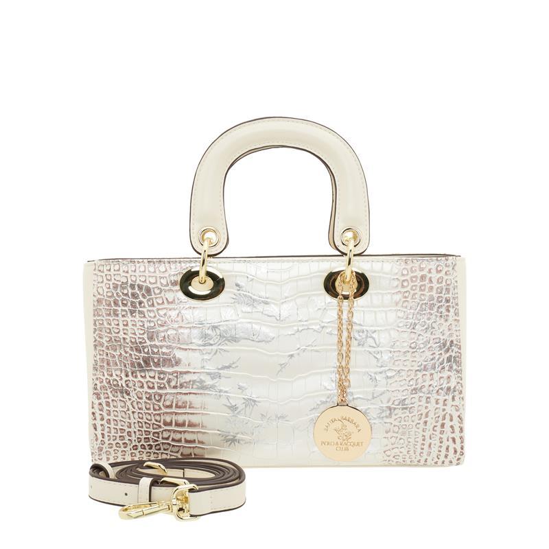 Zipper Ivory Oblong Top Handle Bag