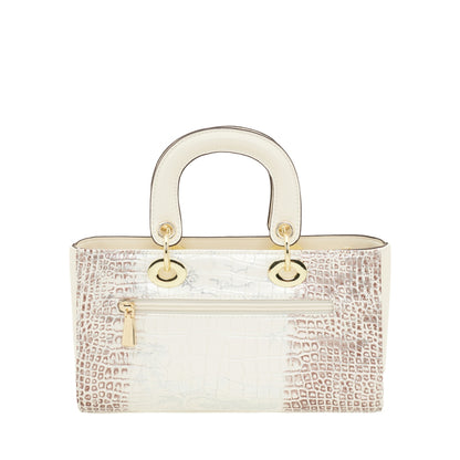 Zipper Ivory Oblong Top Handle Bag