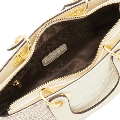 Zipper Ivory Oblong Top Handle Bag