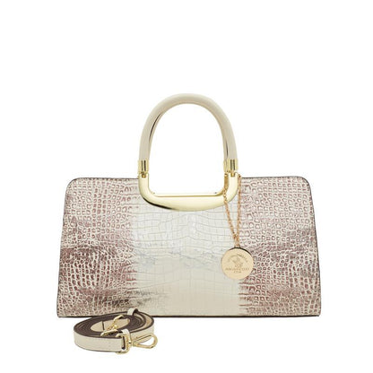 L Zipper Ivory Oblong Top Handle Bag